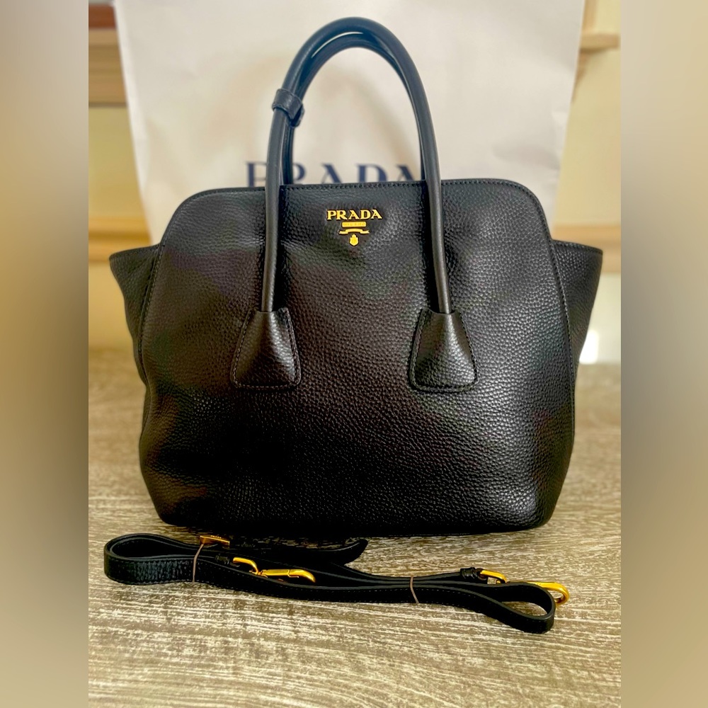 Prada Milano Vitello Daino Leather Tote in Black